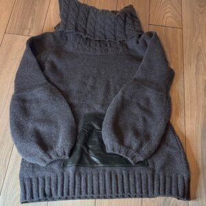 Mackage Gray Cable Turtleneck Sweater with Leather Pocket